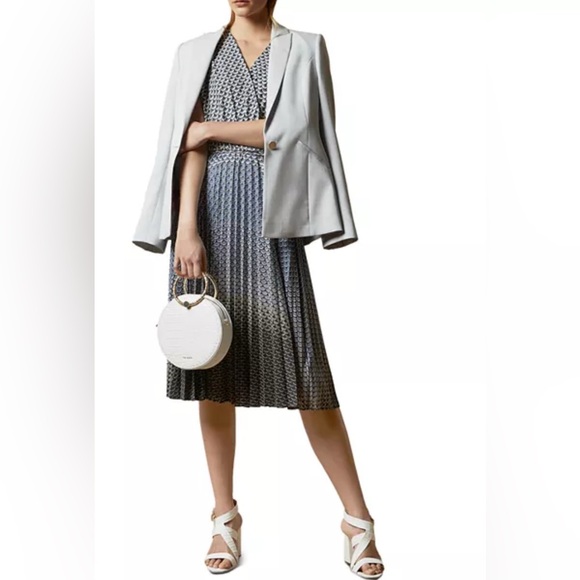 Ted Baker Leilann Masquerade Pleated Midi Dress Faux Wrap Geometric Pattern - Picture 5 of 15